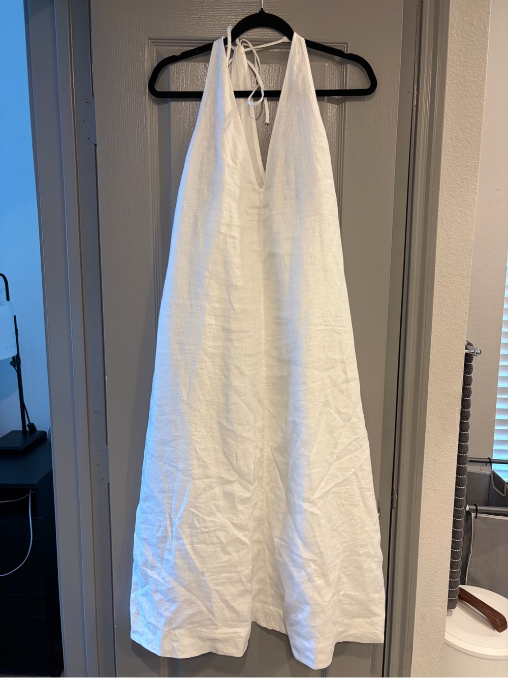 Little Moon White Linen Halter Maxi Dress